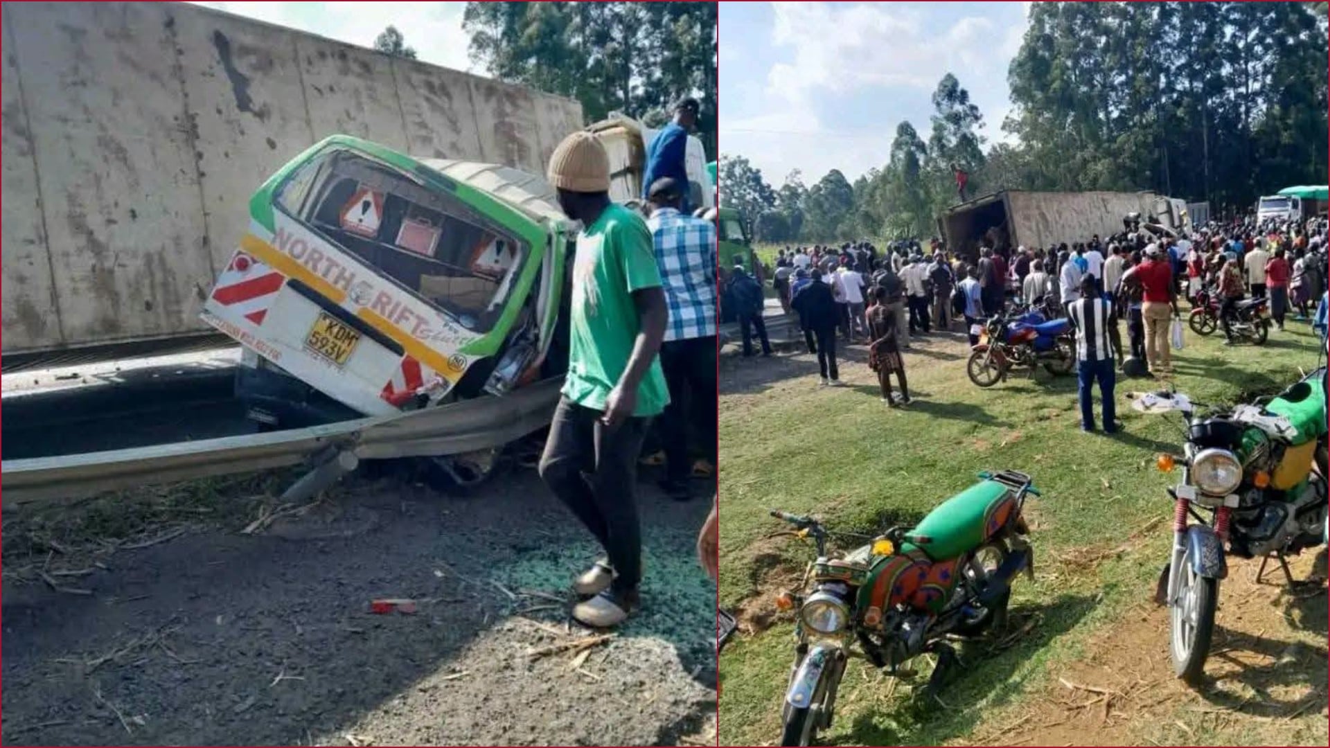A trailer carrying logs fell on a PSV killing three people.